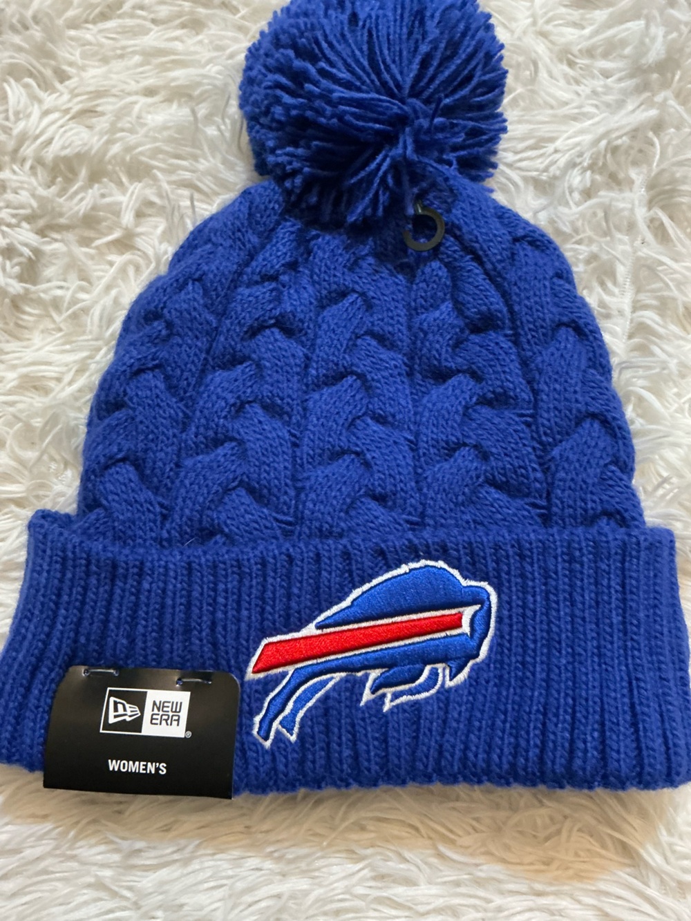 NFL Buffalo Bills New Era Womens Blue Cable Knit Pom Beanie Hat NWT $32